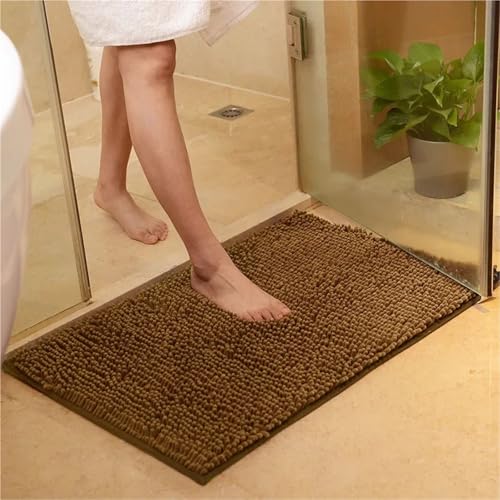 Plush Chenille Bath Mat - Super Absorbent Bathroom Rug, Soft Shower & Toilet Carpet, Machine Washable Floor Mat(Coffee,40x60cm) von Generisch