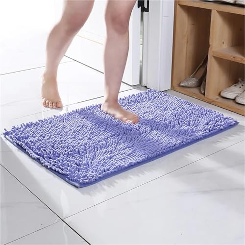 Plush Chenille Bath Mat - Super Absorbent Bathroom Rug, Soft Shower & Toilet Carpet, Machine Washable Floor Mat(Light Purple,50x80cm) von Generisch