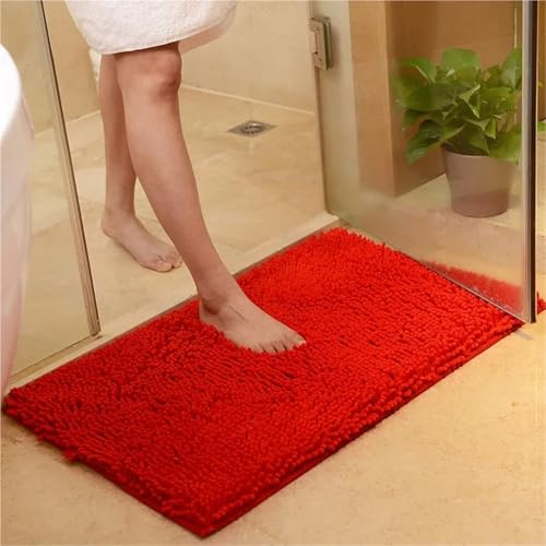 Plush Chenille Bath Mat - Super Absorbent Bathroom Rug, Soft Shower & Toilet Carpet, Machine Washable Floor Mat(Red,60x90cm) von Generisch