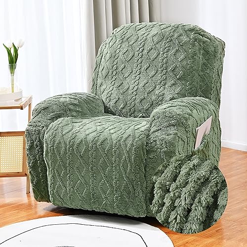 Plush Stretch Recliner Chair Cover for Electric Sessel 1 Seater with Pockets Sofa Protector Slipcover for Living Room Green 2 Seater 6 Pieces von Generisch