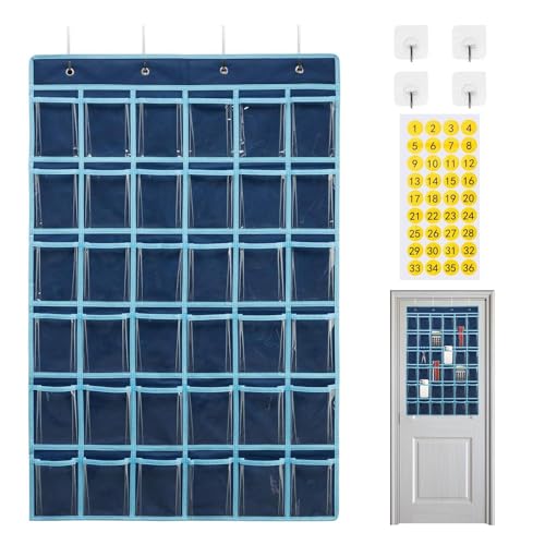 Pocket Chart for Cell Phones, Clear Pocket Chart for Classroom, Closet Pocket Organizer Wall Pocket Chart with Number Sticker, 36 Clear Pockets Calculator Wall Organizer for Libraries, School von Generisch