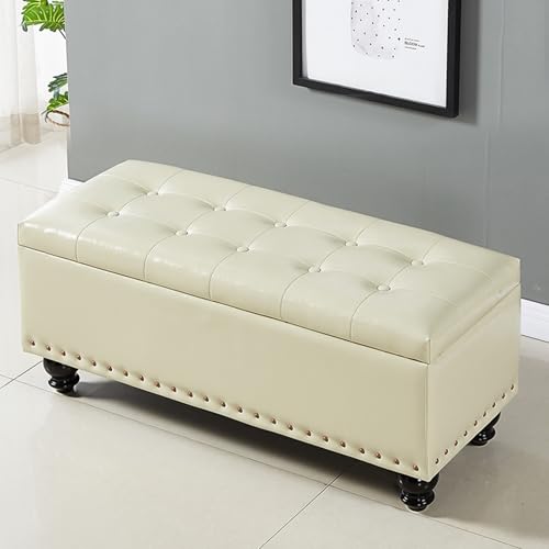 Polsterhocker aus Samt, mit Nieten, stilvoller rechteckiger Pouf für Schlafzimmer, Wohnzimmer und Eingangsbereich, 120 x 40 x 45 cm, Beige Polsterhocker aus Samt, mit Nieten, stilvoller rechteckiger Pouf für Schlafzimmer, Wohnzimmer und Eingangsbereich, 120 x 40 x 45 cm, Beige von Generisch