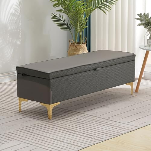 Polsterhocker mit Stauraum, Kunstleder, Fußstütze mit goldfarbenen Beinen, stilvoll für Wohnzimmer, Klappdeckel-Design von Generisch