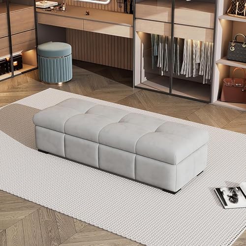 Polsterhocker mit Stauraum, Samt, Fußhocker mit Sitz- und Sicherheitsscharnier, getuftete Bettbank für Wohnzimmer, Schlafzimmer, Flur von Generisch
