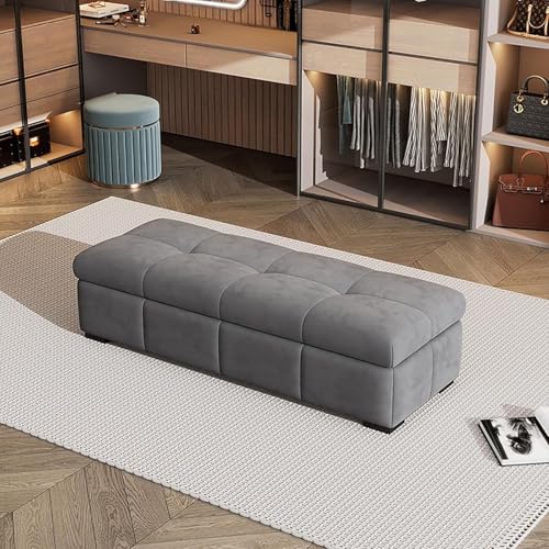 Polsterhocker mit Stauraum, Samt, Fußhocker mit Sitz- und Sicherheitsscharnier, getuftete Bettbank für Wohnzimmer, Schlafzimmer, Flur von Generisch