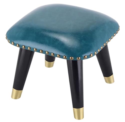 Polsterhocker mit blauem Leder, quadratischer Hocker für Wohnzimmer, Couchtisch oder kleine Bank, vielseitiges Akzent-Möbelstück von Generisch