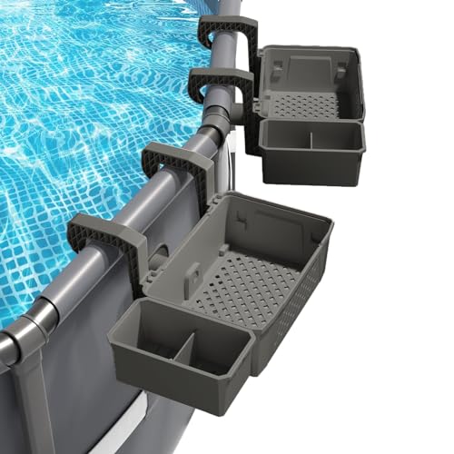 Pool Aufbewahrungskorb, Pool Korb aus Recyceltem Kunststoff, Pool Getränkehalter Hot Tub Zubehör Multifunktionales Pool Zubehör für Aufstellpool Schwimmbad Oberirdischen (Grey) von Generisch