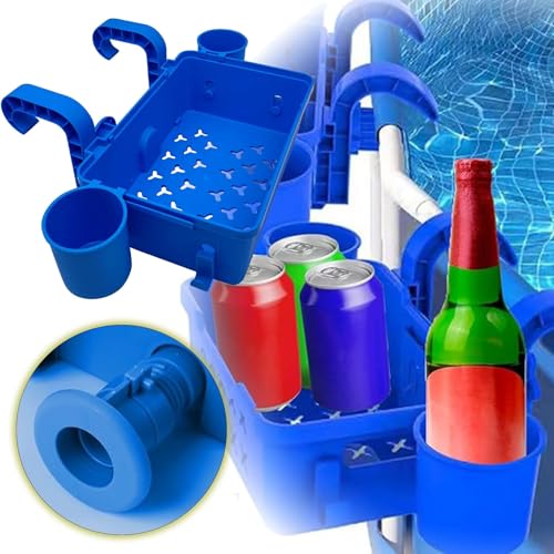 Pool Aufbewahrungskorb Set inklusive Kunststoff Pool Korb Pool Getränkehalter Hot Tub Zubehör Multifunktionales Pool Zubehör für Aufstellpool Schwimmbad Oberirdischen (Marineblau) von Generisch