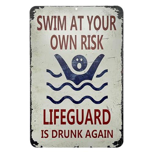 Pool-Sicherheitsschild – Pool-Warnschild – Vintage-Metall-Pool-Warnschild mit humorvollem Textdesign für Schlafzimmer, Wanddekoration von Generisch