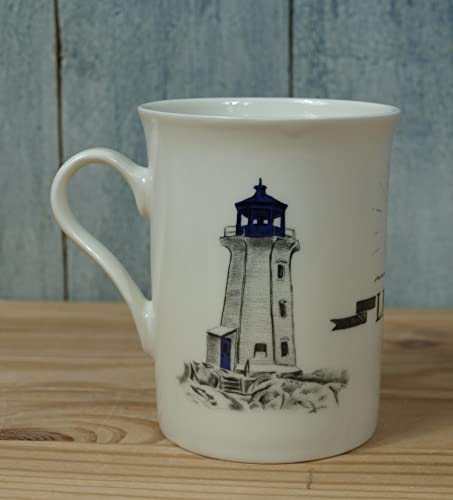 Porzellan Becher Tasse Kaffeepott maritime Motiven 250ml Anker Boot Leuchtturm (Leuchtturm Blau) von Generisch