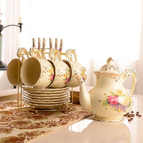 Porzellan-Kaffeetassen-Set – handbemaltes Teetassen- und Untertassen-Set für 6 Personen, Vintage-europäisches Design für High Tea und Nachmittagsfeiern, perfekt für Hochzeiten und Erwachsene von Generisch