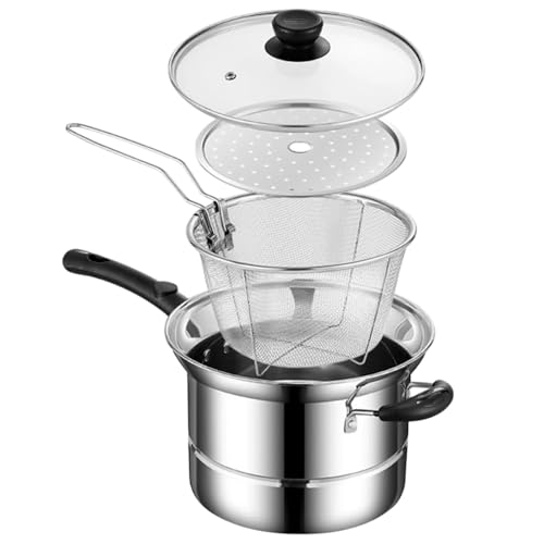 Pot Friggitore - Tragbarer Tiefkühlschrank | Fritteuse aus Edelstahl | Multifunktionstopf zum Kochen | Deckel für Abfluss für Pommes Frites zum Nähen von Generisch