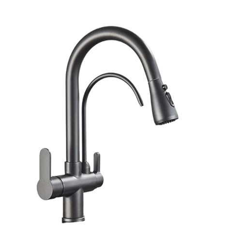 Premium Küchenarmatur Gold/Schwarz/Chrom Ausziehbarer Wasserfilter Wasserhahn 2/3 Wege Mischbatterie Spültisch Kran Stilvoll Beige mit Punkten Gereinigtes Kaltwasser Trinklösung für moderne Küchen von Generisch