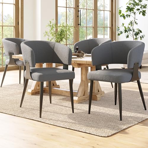 Premium Lammfell Esszimmerstuhl Set (4er Pack) Ergonomische Schminkstühle mit verstellbaren Füßen & atmungsaktivem Design – Grau/Beige für stilvolles Wohnzimmer von Generisch