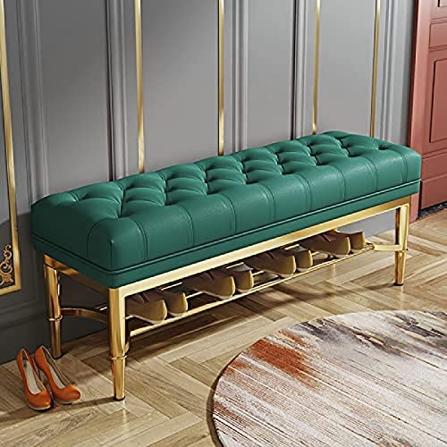Premium Leder Eingangsbank mit goldenem Schuhregal Gepolstertes Bett Endsitz Weiß & Grün Stilvolle Flur Schuhaufbewahrung 70 x 33 x 48 cm & 100 x 33 x 48 cm Premium Leder Eingangsbank mit goldenem Schuhregal Gepolstertes Bett Endsitz Weiß & Grün Stilvolle Flur Schuhaufbewahrung 70 x 33 x 48 cm & 100 x 33 x 48 cm von Generisch