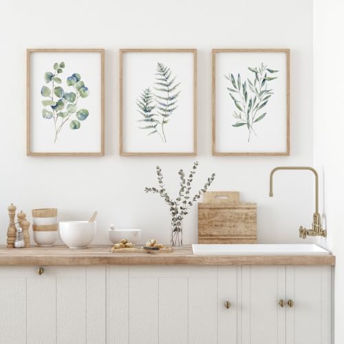 Premium Poster Set | 3er Set 50x70 | Kunstdruck Wandbilder Poster Collage Bild Wanddeko Boho Blätter Pflanzen Botanik Aquarell grün | Wohnzimmer Schlafzimmer Küche | ohne Rahmen (50 x 70 cm) von Generisch