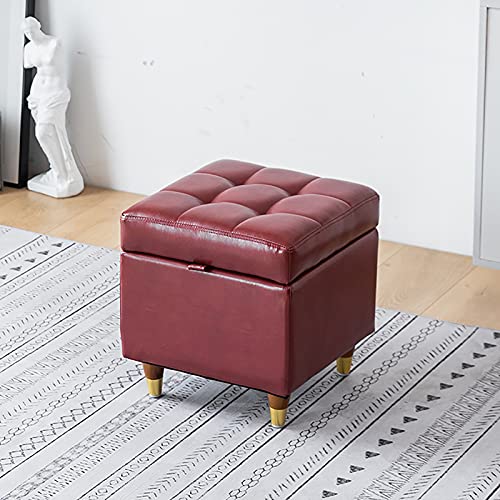 Premium Pu Leder Gepolsterter Sofa-Fußhocker, Modernes Zuhause Wohnzimmer Schlafzimmer Aufbewahrungsbank, Rechteckiger Aufbewahrungshocker Schuhbank Multifunktionsbänke-Rot 39x39x4 von Generisch