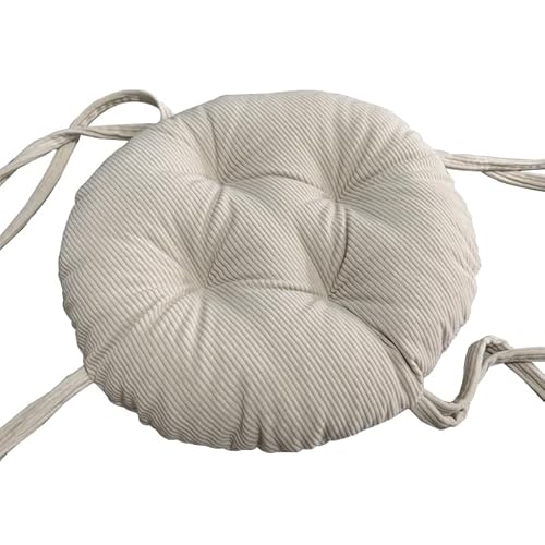 Premium Runde Hocker Sitzkissen, 6cm Dicken Sitzauflage Kord Stuhl Kissen rutschfest Stuhl Pads Mit Krawatten Super Weiches Kissen Pad (Durchmesser:35cm(14inch), Beige) von Generisch