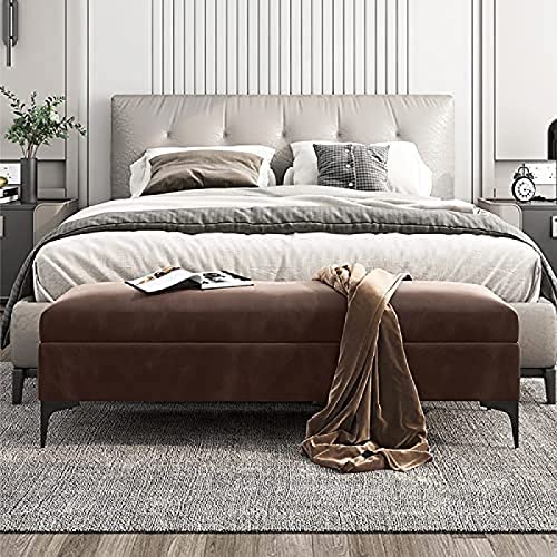 Premium Samt Aufbewahrungsbank Polsterhocker Ottomane für Bettende Stilvolle braune Aufbewahrungstruhe für Schlafzimmer 80x40x43cm (31x16x17inch) - Idealer Platzsparer von Generisch