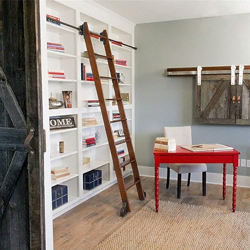 Premium Schiebeleiter-Hardware-Kit, komplettes Bibliotheksleitersystem mit runder Schiene/Schiene und Bodenrolle, stabil, leise und einfache Installation, perfekt für Zuhause und Büro (Größe: 800 cm von Generisch