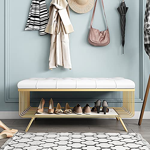Premium-Schuhregal aus Marmor und Metall, moderner Eingangsbereich mit Kunstleder-Sitz, stilvolle Veranda-Bank für Schuhe, Schlafzimmer, End-of-Bett, 100 x Weiß Premium-Schuhregal aus Marmor und Metall, moderner Eingangsbereich mit Kunstleder-Sitz, stilvolle Veranda-Bank für Schuhe, Schlafzimmer, End-of-Bett, 100 x Weiß von Generisch