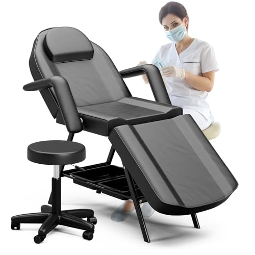 Professionelle verstellbare 3-teilige Massageliege mit Ablageflächen - ideal für Kosmetiker und Tätowierer von Generisch