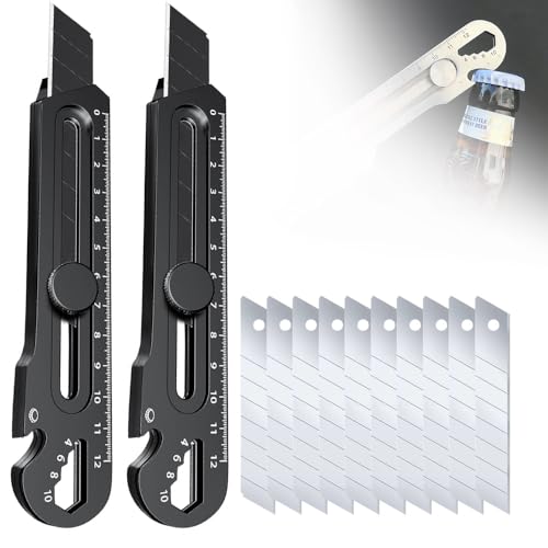 Profi Cuttermesser Set, Edelstahl Universalmesser mit Extra 10 Stück 18mm Abbrechklinge, Multifunktionales Mehrzweck Robuste Teppichmesser Druckguss Cutter Messer (Schwarz, 2 Pcs) von Generisch