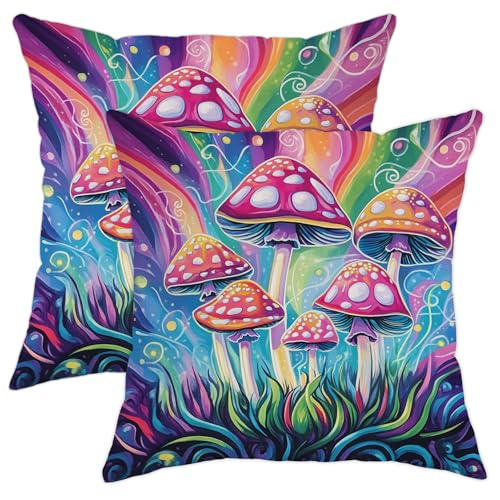 Psychedelische Pilz-Kissenbezüge, 2er-Set, bunte Fantasie-Pilz-Kissenbezüge, lebendige böhmische dekorative Kissenbezüge für Zuhause, Sofa, Bett, Couch, 45,7 x 45,7 cm Psychedelische Pilz-Kissenbezüge, 2er-Set, bunte Fantasie-Pilz-Kissenbezüge, lebendige böhmische dekorative Kissenbezüge für Zuhause, Sofa, Bett, Couch, 45,7 x 45,7 cm von Generisch