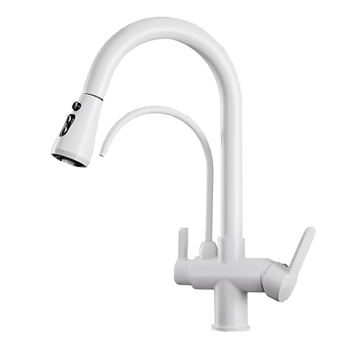 Pull Down Küchenarmatur mit Sprüher 2 Sprühmodi 3-Wege-Wassermischer 360° Drehung Schwarz (Weiß) Spültischarmatur mit herausziehbarem Filter für Küchenspülen von Generisch