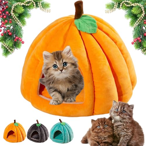 Pumpkin Cat Bed, Cute Halloween Pumpkin Shape Cat Cave Bed, Fully Enclosed Pet House with Removable Washable Cushion for Indoor Cats & Small Dogs Under 7.5 Kg (Orange,L) von Generisch