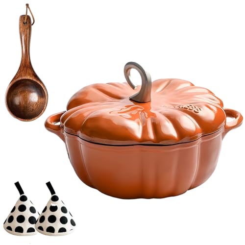 Pumpkin Dutch Oven Pot with Lid, Pumpkin Shaped Cast Iron Oven with Dual Handle for Cooking,Holds 3-5 Serving for Stews, Roasting, Halloween and Thanksgiving Decor Gift (Orange-A,6.3in) von Generisch