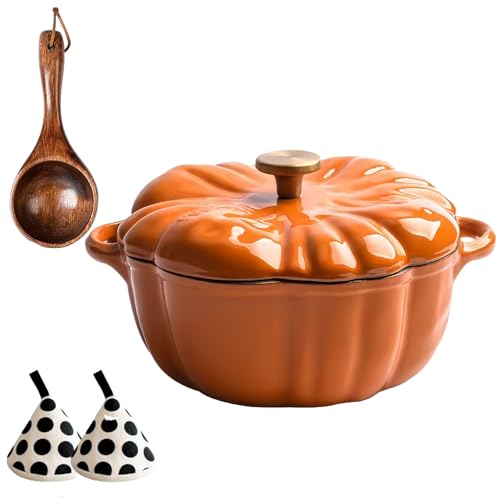 Pumpkin Dutch Oven Pot with Lid, Pumpkin Shaped Cast Iron Oven with Dual Handle for Cooking,Holds 3-5 Serving for Stews, Roasting, Halloween and Thanksgiving Decor Gift (Orange-B,7.87in) von Generisch