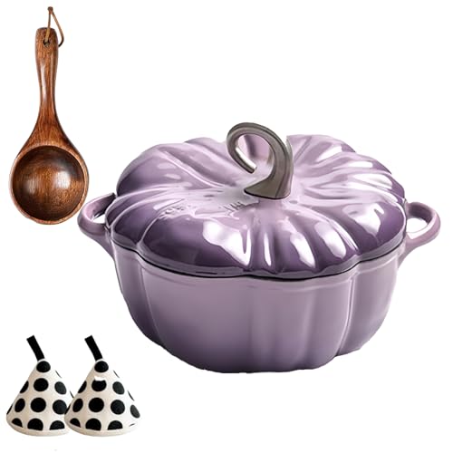 Pumpkin Dutch Oven Pot with Lid, Pumpkin Shaped Cast Iron Oven with Dual Handle for Cooking,Holds 3-5 Serving for Stews, Roasting, Halloween and Thanksgiving Decor Gift (Purple-A,6.3in) von Generisch