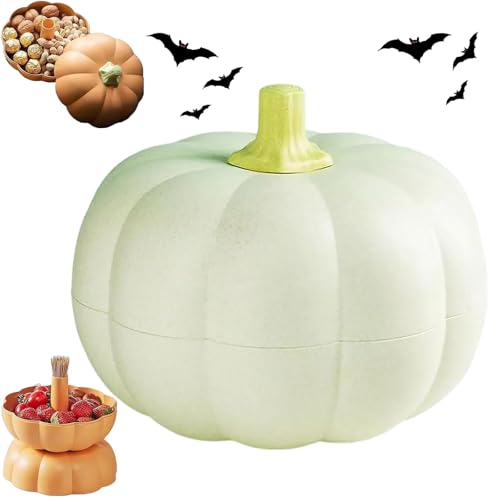 Pumpkin Snack Tray, Abnehmbare Kürbis-Snackschale mit Trennwänden, Serviertablett für Halloween- und Thanksgiving-Partys, Doppellagiges Design für Süßigkeiten, Nüsse, Früchte (Green) von Generisch