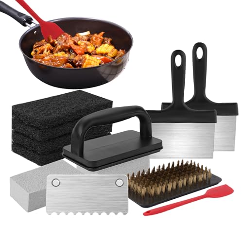 Putzset Für Grillplatte - Rostentferner Set Für Grillrost - Vielseitiger hitzebeständiger Entfetter ergonomisch für den Einsatz in Haushalten, Food Trucks, gewerblichen Einrichtungen und beim Camping von Generisch
