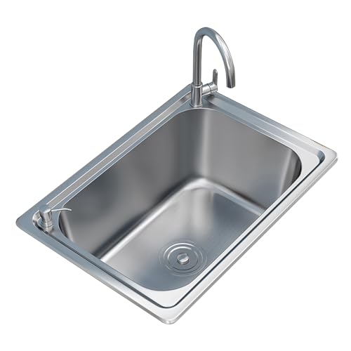 Quadratische Küchenspüle aus gebürstetem Edelstahl mit 2 Hahnlöchern, integriertem Seifenspender, Aufsatz- und Unterbauinstallation - langlebig & stilvoll für moderne Küchen Quadratische Küchenspüle aus gebürstetem Edelstahl mit 2 Hahnlöchern, integriertem Seifenspender, Aufsatz- und Unterbauinstallation - langlebig & stilvoll für moderne Küchen von Generisch