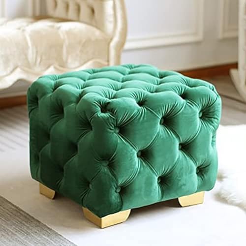 Quadratische Ottomane mit Knöpfen aus grünem Samt, stilvolle gepolsterte Fußstütze und Couchtisch für Wohnzimmer/Schlafzimmer, 60 x 60 x 40 cm Quadratische Ottomane mit Knöpfen aus grünem Samt, stilvolle gepolsterte Fußstütze und Couchtisch für Wohnzimmer/Schlafzimmer, 60 x 60 x 40 cm von Generisch