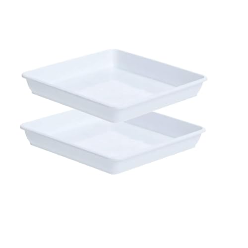 Quadratische Pflanzen-Untersetzer, 2 Stück, Kunststoff, dickere Blumentöpfe, Wasserschalen für drinnen und draußen, Gartenpflanzen, Blumen (weiß, 22 x 22 cm) von Generisch