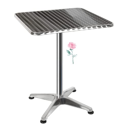Quadratischer Aluminium-Bartisch für den Außenbereich, 2-in-1, 70/110 cm, Edelstahlplatte, Bistrotisch für Zuhause, Garten, Restaurant, Empfangstisch (quadratisch) von Generisch