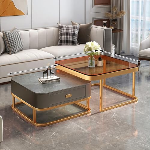 Quadratischer Couchtisch mit Stauraum, modernes Metallrahmen-Design, 2er-Set für Wohnzimmer, Büro von Generisch