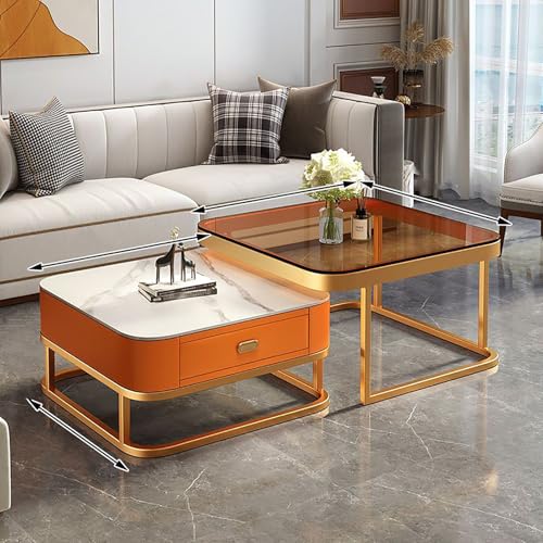 Quadratischer Couchtisch mit Stauraum, modernes Metallrahmen-Design, 2er-Set für Wohnzimmer, Büro Quadratischer Couchtisch mit Stauraum, modernes Metallrahmen-Design, 2er-Set für Wohnzimmer, Büro von Generisch
