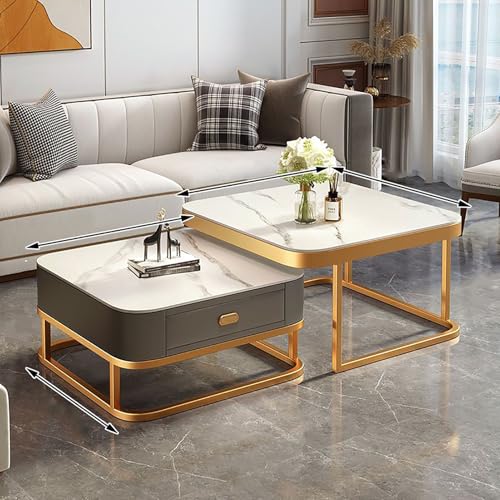 Quadratischer Couchtisch mit Stauraum, modernes Metallrahmen-Design, 2er-Set für Wohnzimmer, Büro Quadratischer Couchtisch mit Stauraum, modernes Metallrahmen-Design, 2er-Set für Wohnzimmer, Büro von Generisch