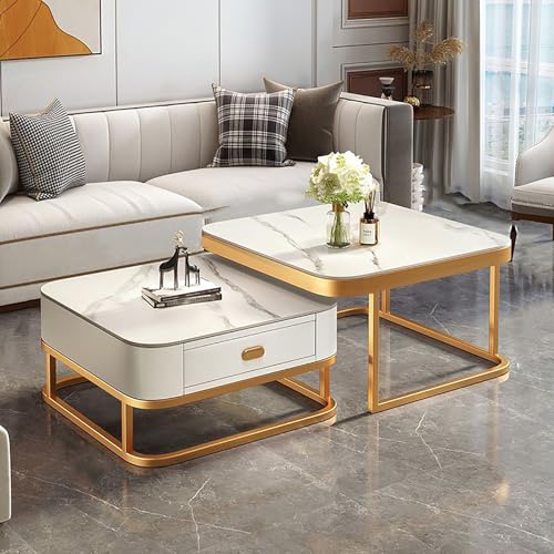 Quadratischer Couchtisch mit Stauraum, modernes Metallrahmen-Design, 2er-Set für Wohnzimmer, Büro Quadratischer Couchtisch mit Stauraum, modernes Metallrahmen-Design, 2er-Set für Wohnzimmer, Büro von Generisch