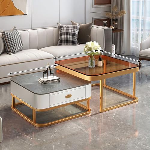 Quadratischer Couchtisch mit Stauraum, modernes Metallrahmen-Design, 2er-Set für Wohnzimmer, Büro Quadratischer Couchtisch mit Stauraum, modernes Metallrahmen-Design, 2er-Set für Wohnzimmer, Büro von Generisch