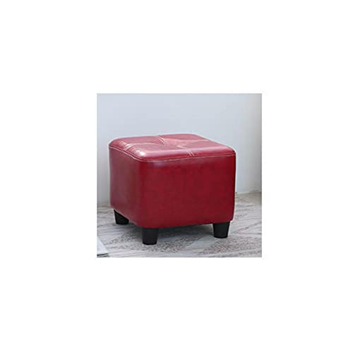 Quadratischer Ottoman-Fußhocker aus Ölwachsleder, weich und leicht zu reinigen, rutschfest, chinesisches Rot, 30 x 30 x 25 cm von Generisch
