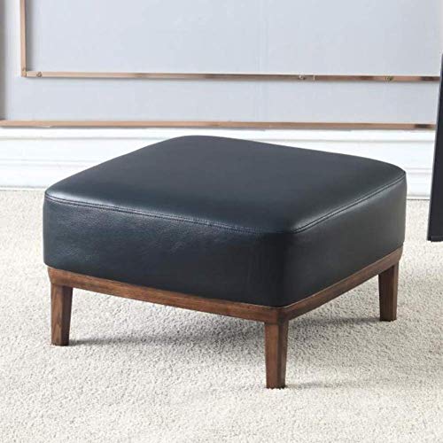 Quadratischer Polsterhocker aus schwarzem Kunstleder mit Holzbeinen, große Fußstütze, Sitz für Wohnzimmer oder Schminktisch, 50 x 50 x 32 cm von Generisch