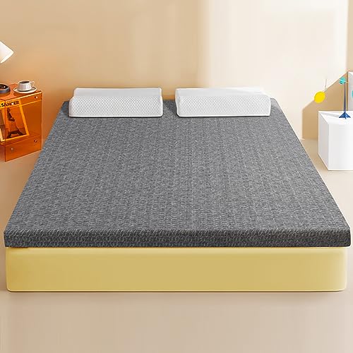 Queen-Size-Matratzenauflage aus Memory-Schaum, mittelfest, mit abnehmbarem Strickbezug, langsamer Rückprall, graue Bettauflage für ultimativen Komfort (150 x 200 cm) von Generisch