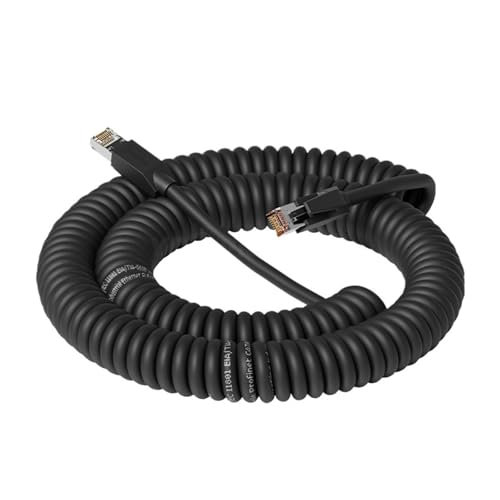 RJ45 zu CAT6A Ethernet Computer Feder Spiralkabel 8Pin 26AWG PUR Flexibl Extend Zug Einziehbare Doppelt Geschirmt Netzwerkleitung(Black,8m) von Generisch