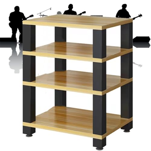 Rack 4-stöckiger Medien-Aufbewahrungsschrank, stoßdämpfender AV-Geräteständer für Plattenspieler und Elektronik, bewegliches offenes Design (Schwarz, 60 x 48 x 10 cm) von Generisch