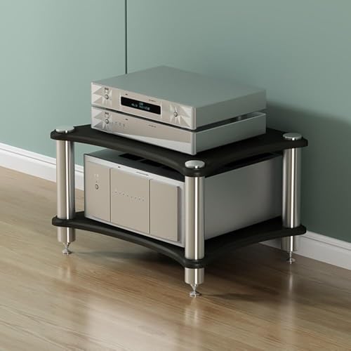 Rack AV-Ständer – 2-stöckiges Holzregal für Audio-Medien Zuhause / Büro – Eckkomponentenschrank für Stereo- und CD-Player – perfekt für DJ/Theater (Schwarz, 60 x 50 x 40 cm) von Generisch